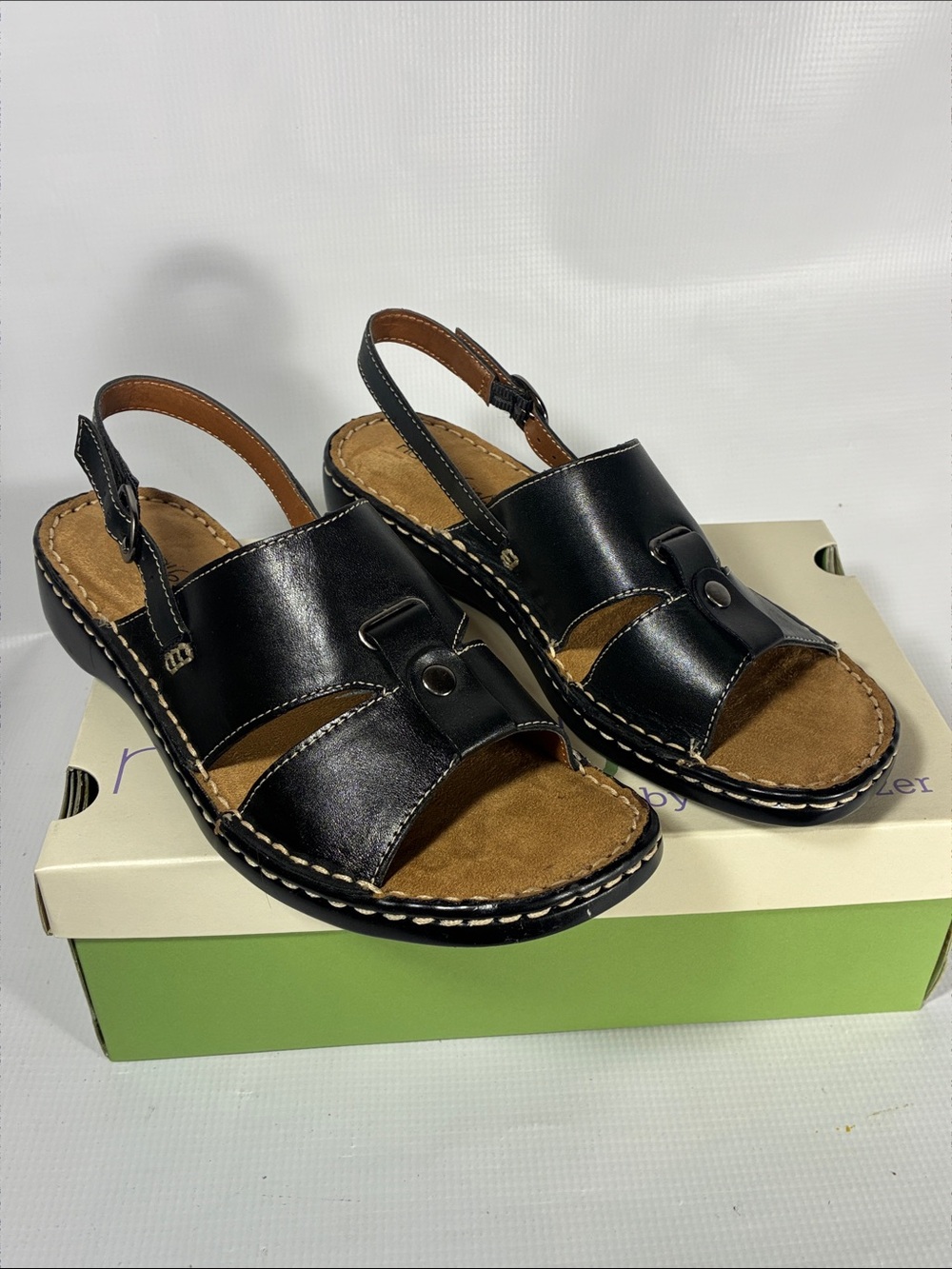 SOUL Naturalizer Black Leather Slingback Sandals
